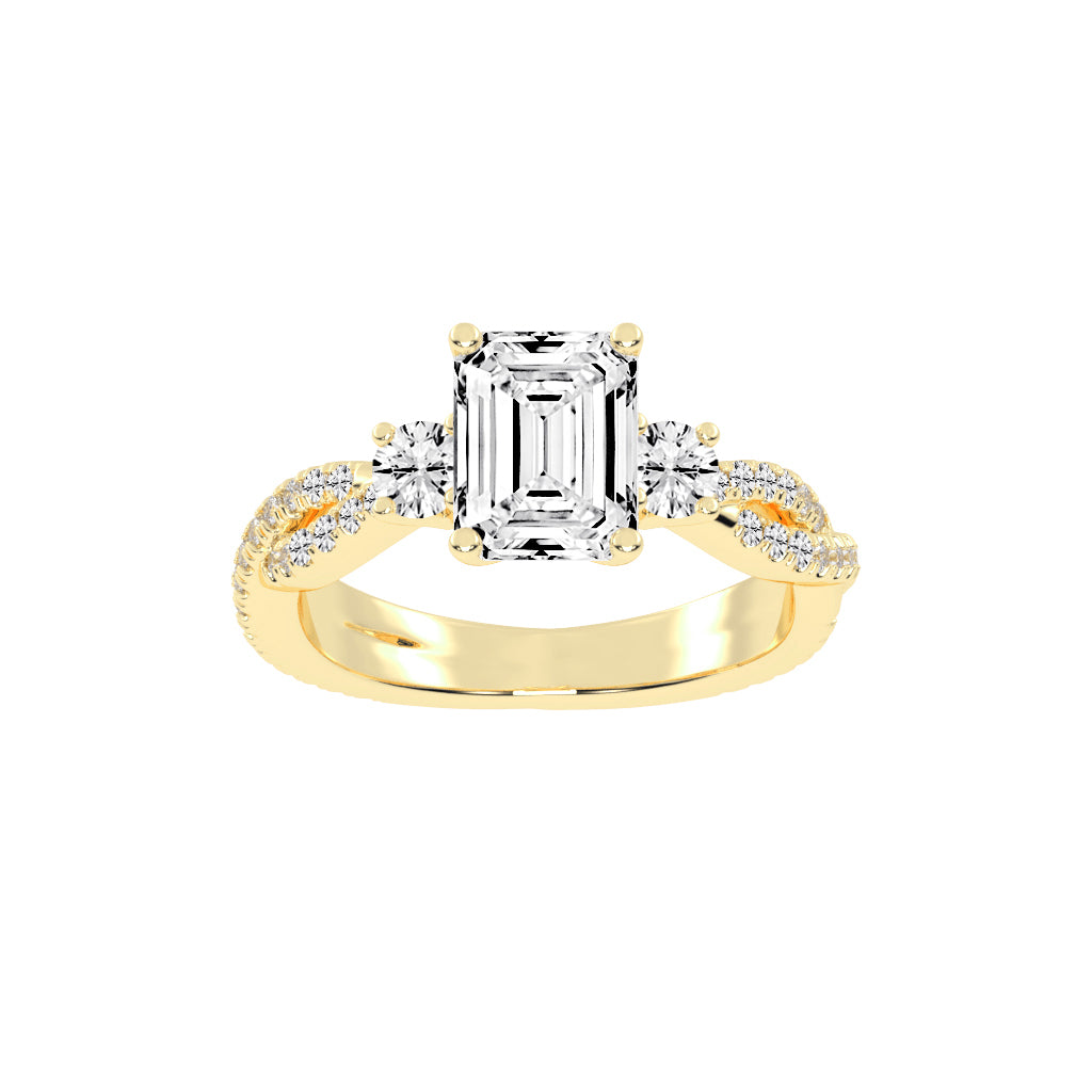 Solendine Emerald Cut Side Stone Lab Diamond Ring