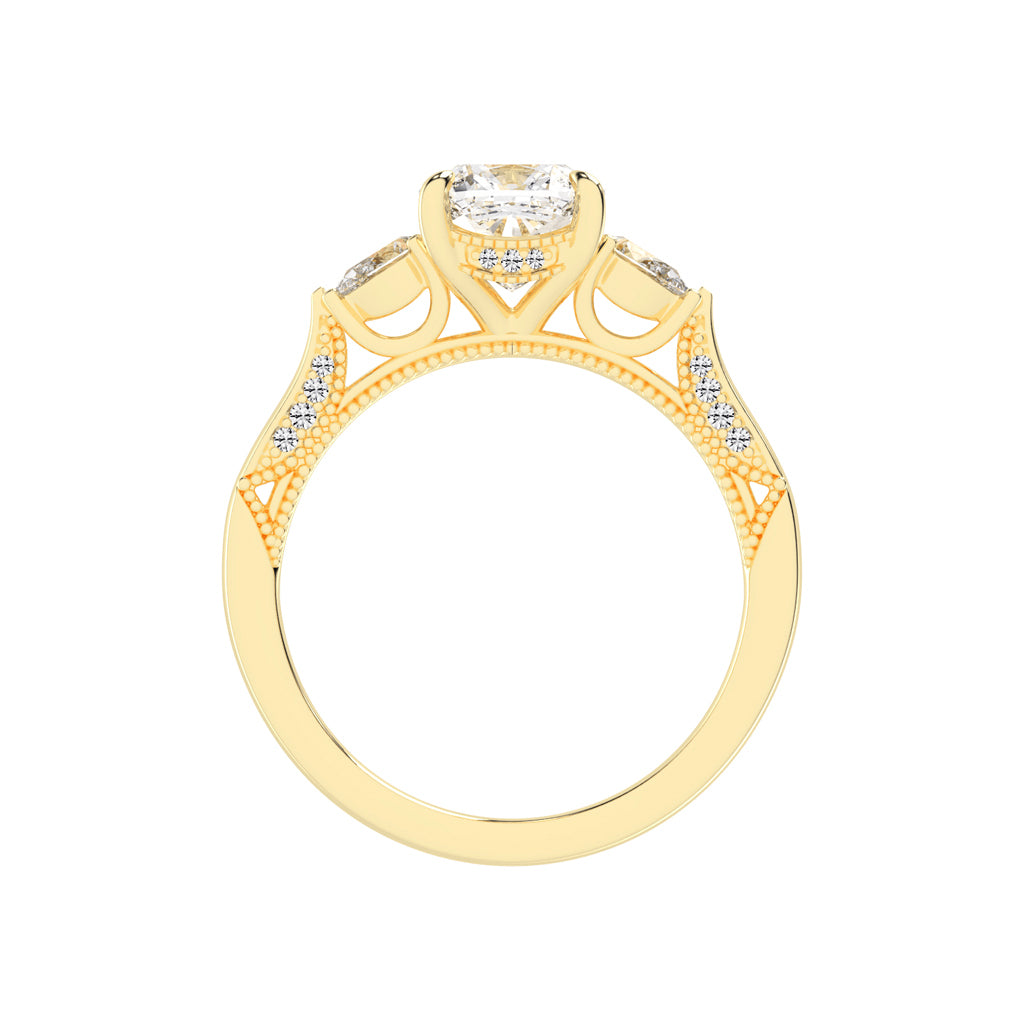 Trinova Three Stone Cushion Cut Lab Diamond Ring