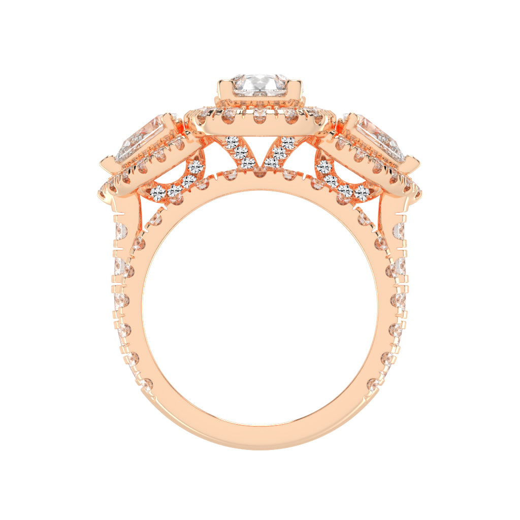 Halienneva Three Stone Pear Cut Halo Lab Diamond Ring