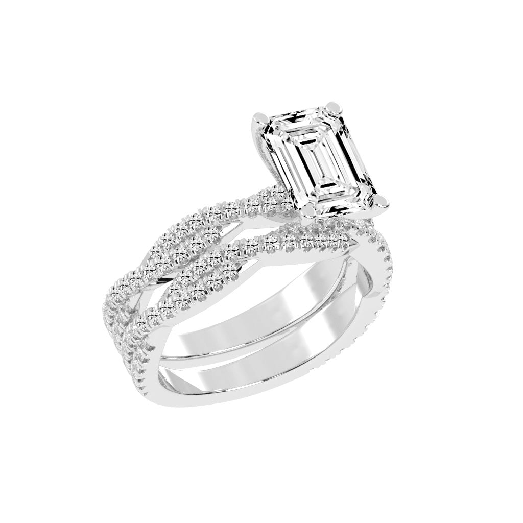 Luxriva Braided Emerald Cut Classic Lab Diamond Ring