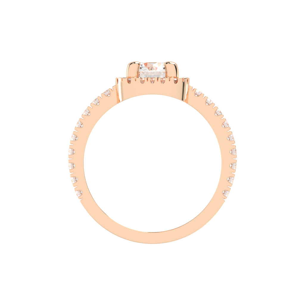 Diamorelle Shared Prong Round Cut Halo Lab Diamond Ring