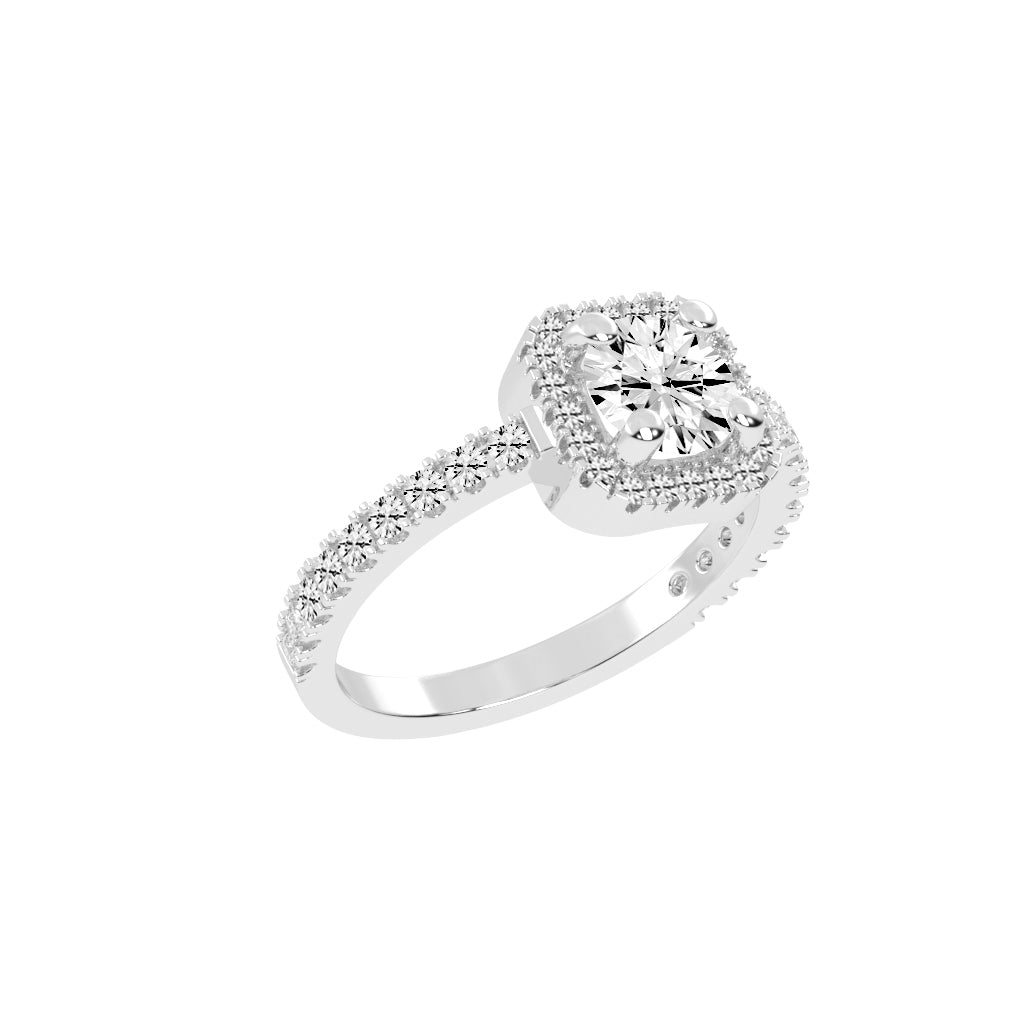 Diamorelle Shared Prong Round Cut Halo Lab Diamond Ring