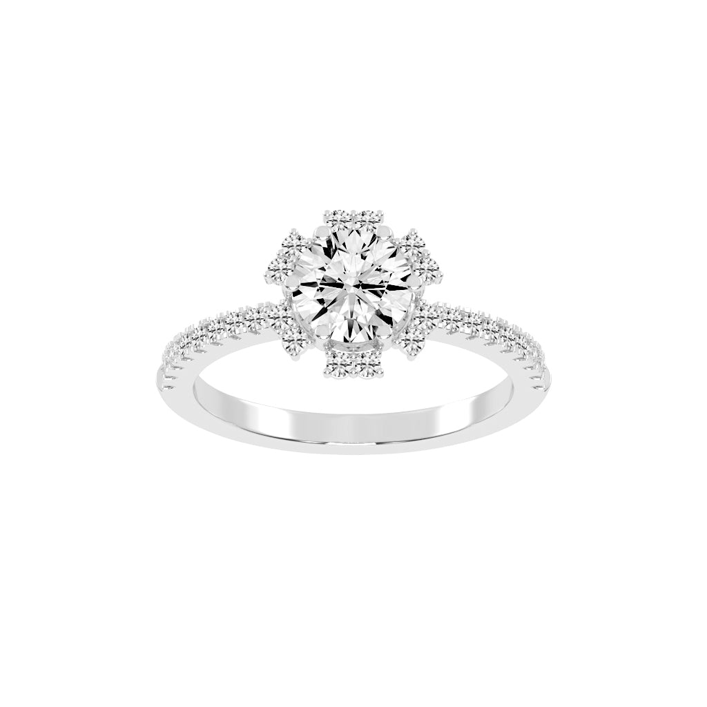 Halivellea Six Prong Round Cut Halo Lab Diamond Ring