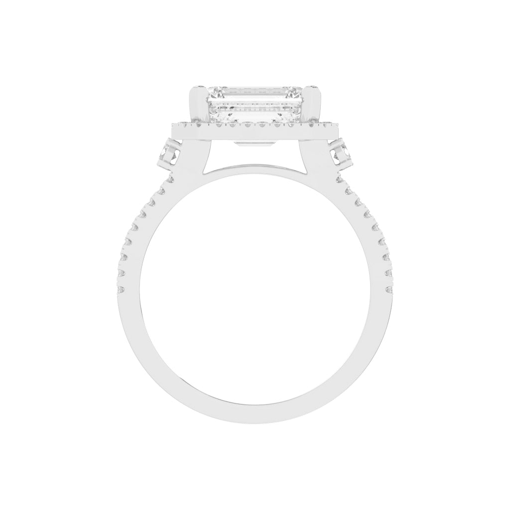 Haltraire Emerald Split Shank Halo Lab Diamond Ring