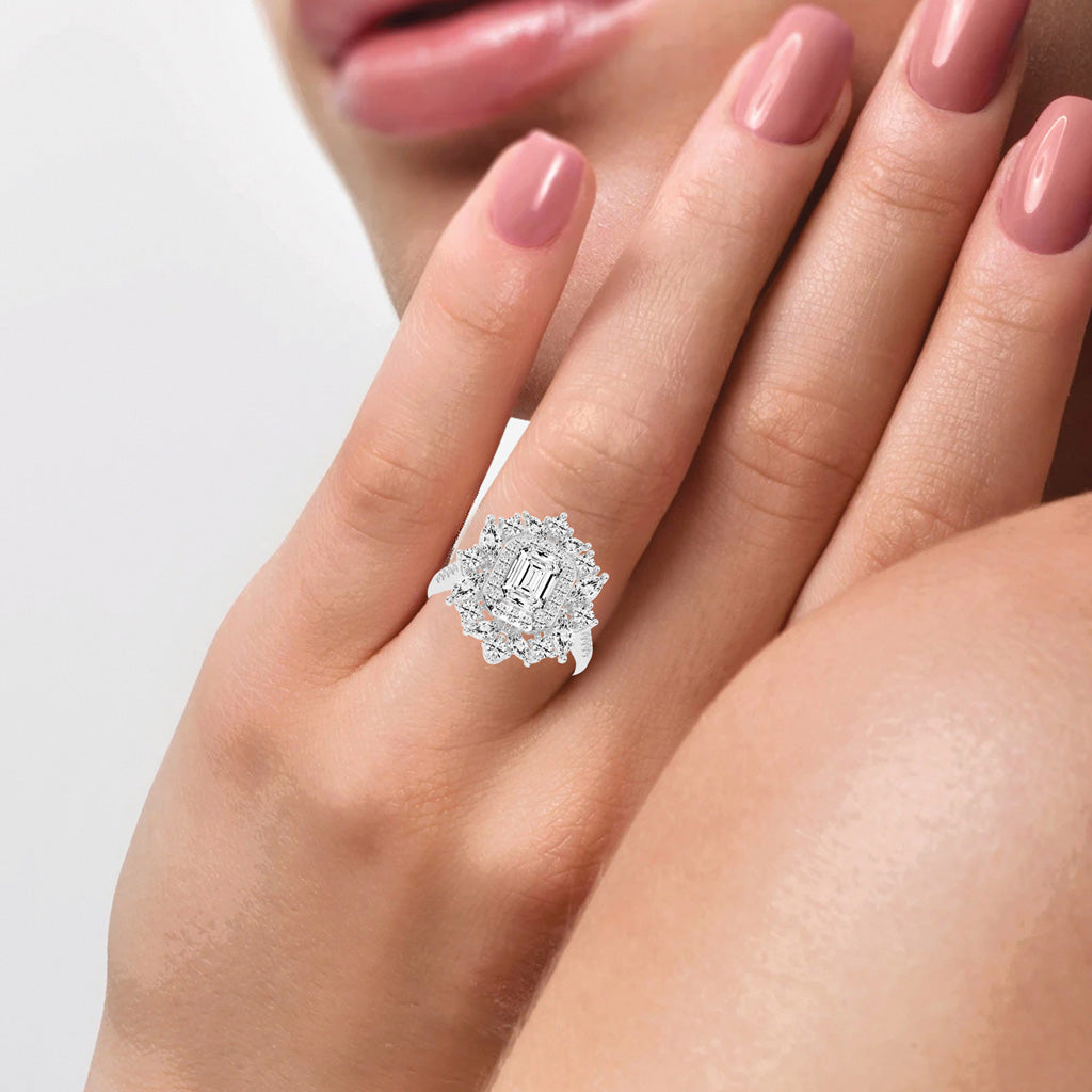 Luxivia Emerald Shape Cut Diamond Ring