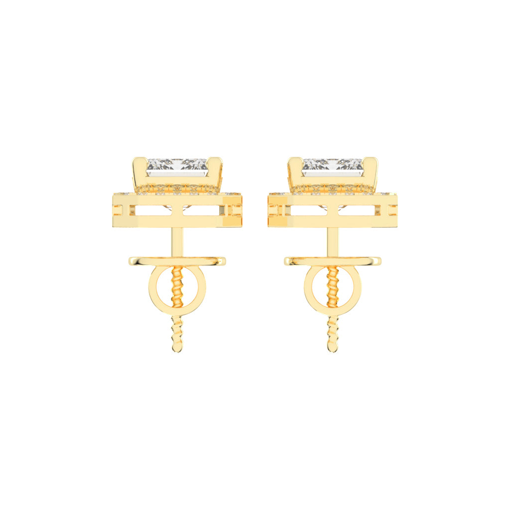 4.25Ct Emerald Shape, Gold, Halo Studs Earrings