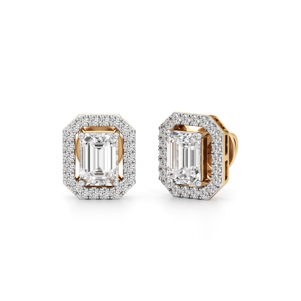 1.75Ct Emerald Shape Halo Studs Earrings