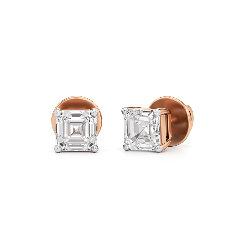 1Ct Asscher Shape Solitaire Studs Earrings