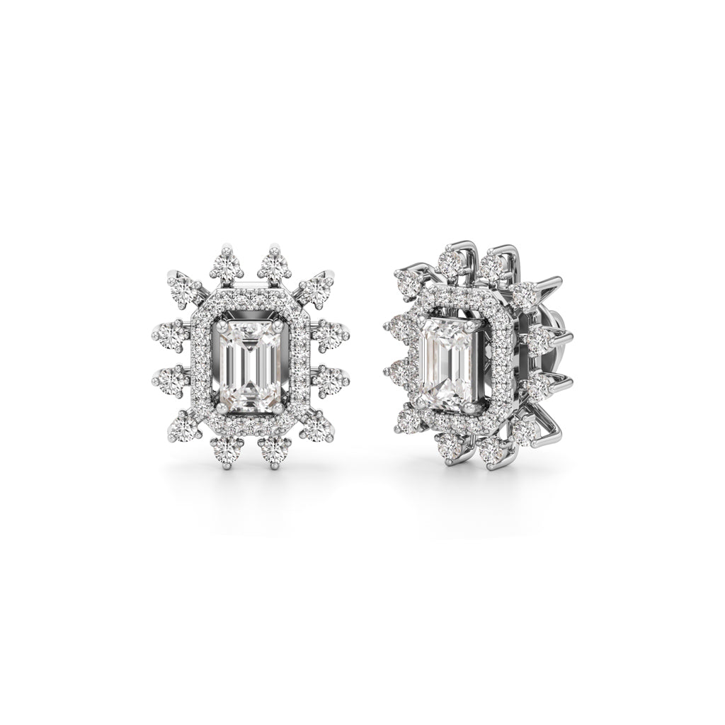 2.25Ct Emerald Shape Halo Studs Earrings