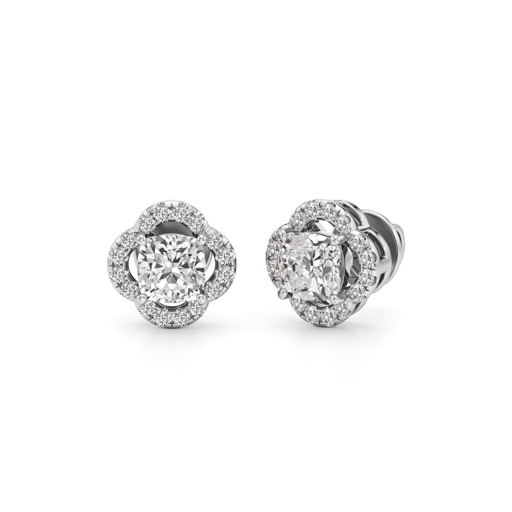 1.75Ct Cushion Shape Halo Studs Earrings