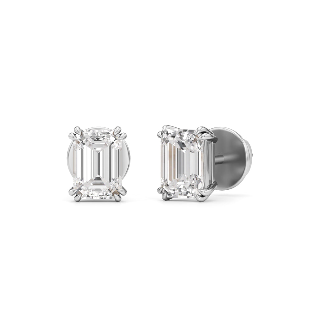 1.5Ct Emerald Shape Solitaire Studs Earrings
