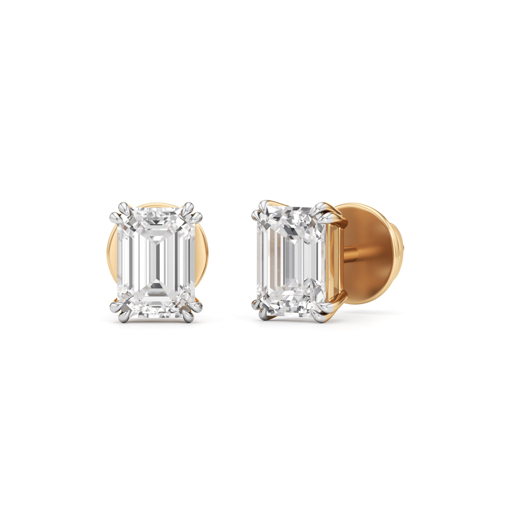 1.5Ct Emerald Shape Solitaire Studs Earrings