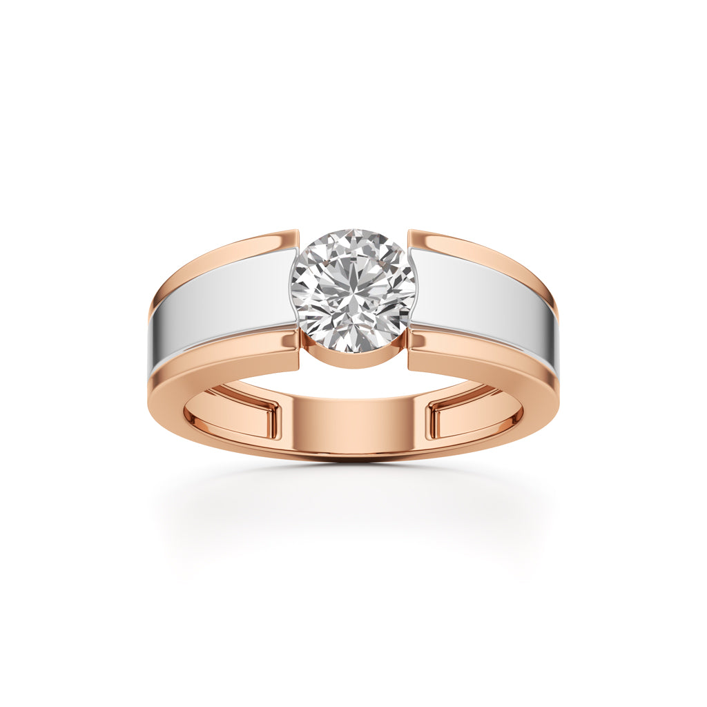 Regal Crest Two-Tone Solitaire Diamond Ring for Men