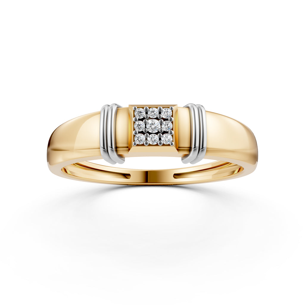 Sophisticated 925 Silver 18k Gold Plated Men’s Band with Rhodium-Accented Pavé Center