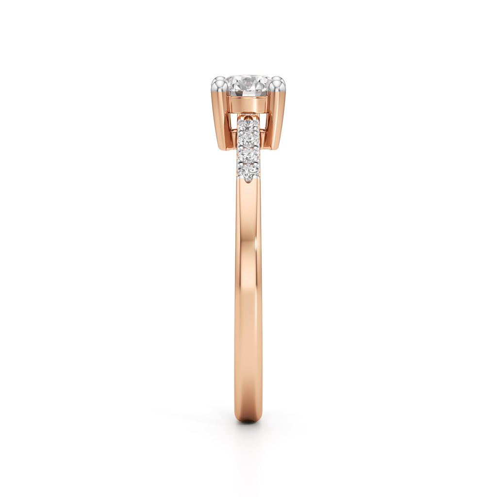 Vistara shared prong round cut side stone ring