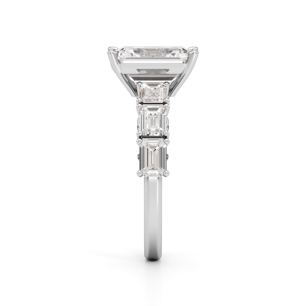 Sidenaire 4Ct Standard Emerald Cut Side Stone Ring