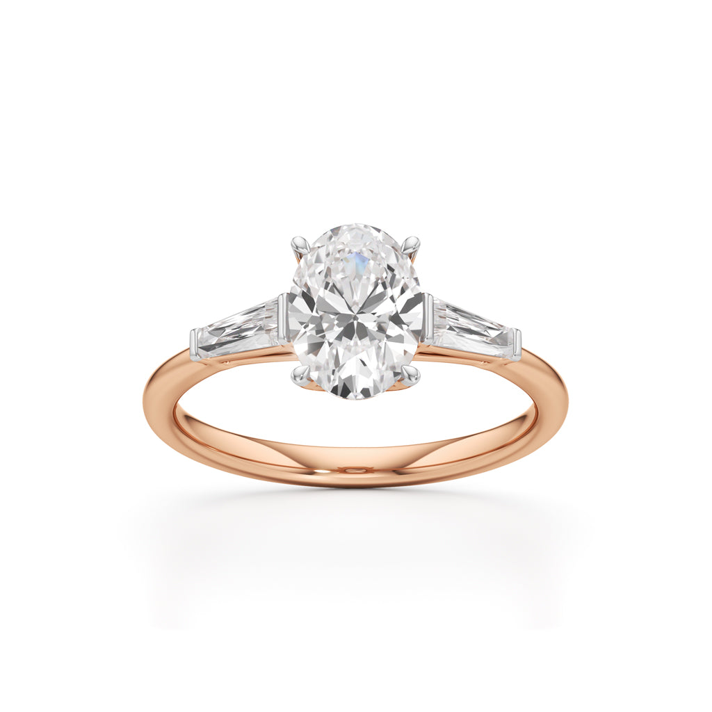 Trevalon 2Ct Tapred Baguettes Oval Cut Three Stone Ring