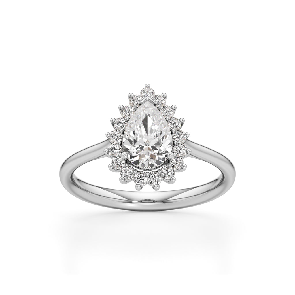 Glorielle 1.25Ct pear cut halo ring