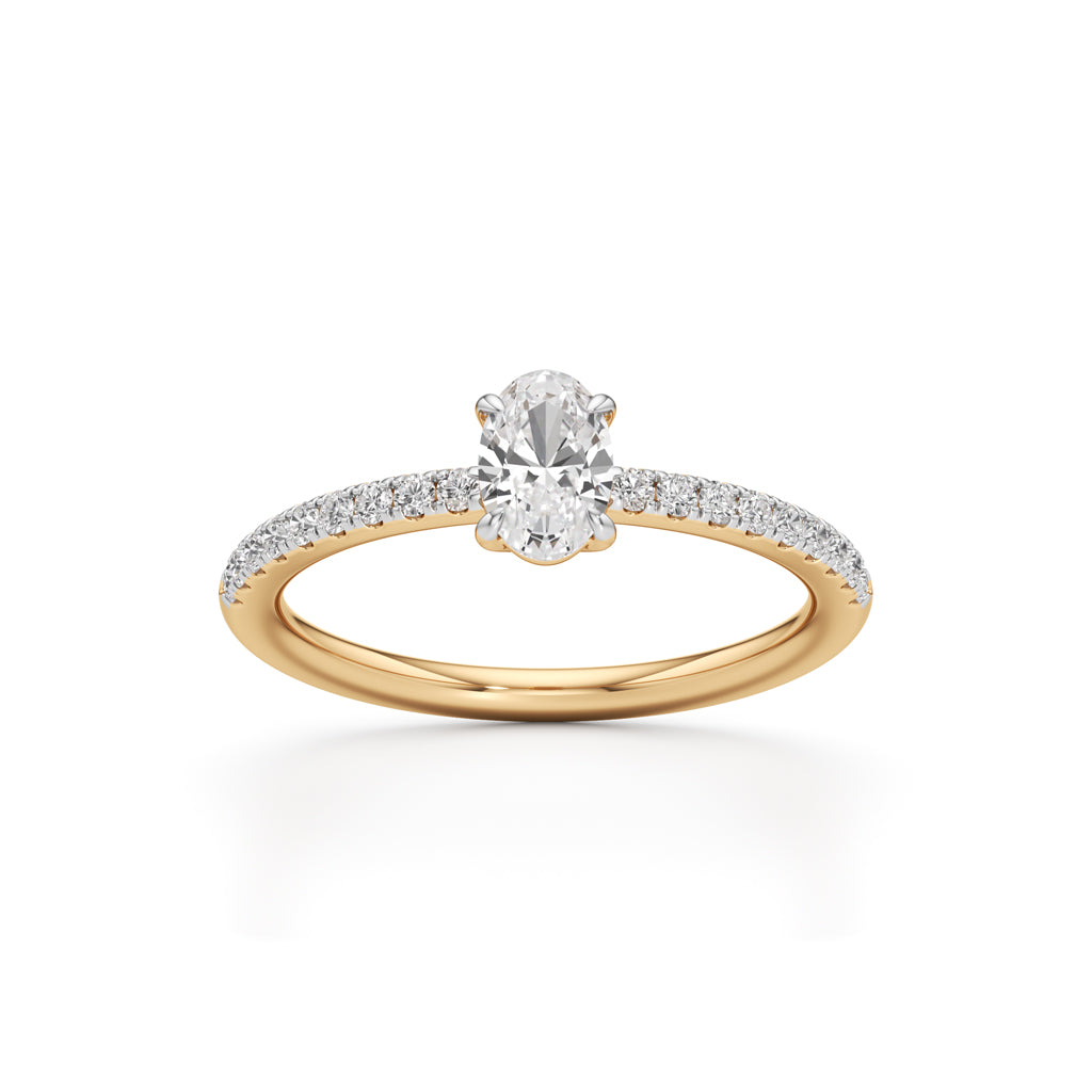925 Silver Oval Cut Diamond Ring with 18K Gold Plated – Pave Band Solitaire Engagement Ring