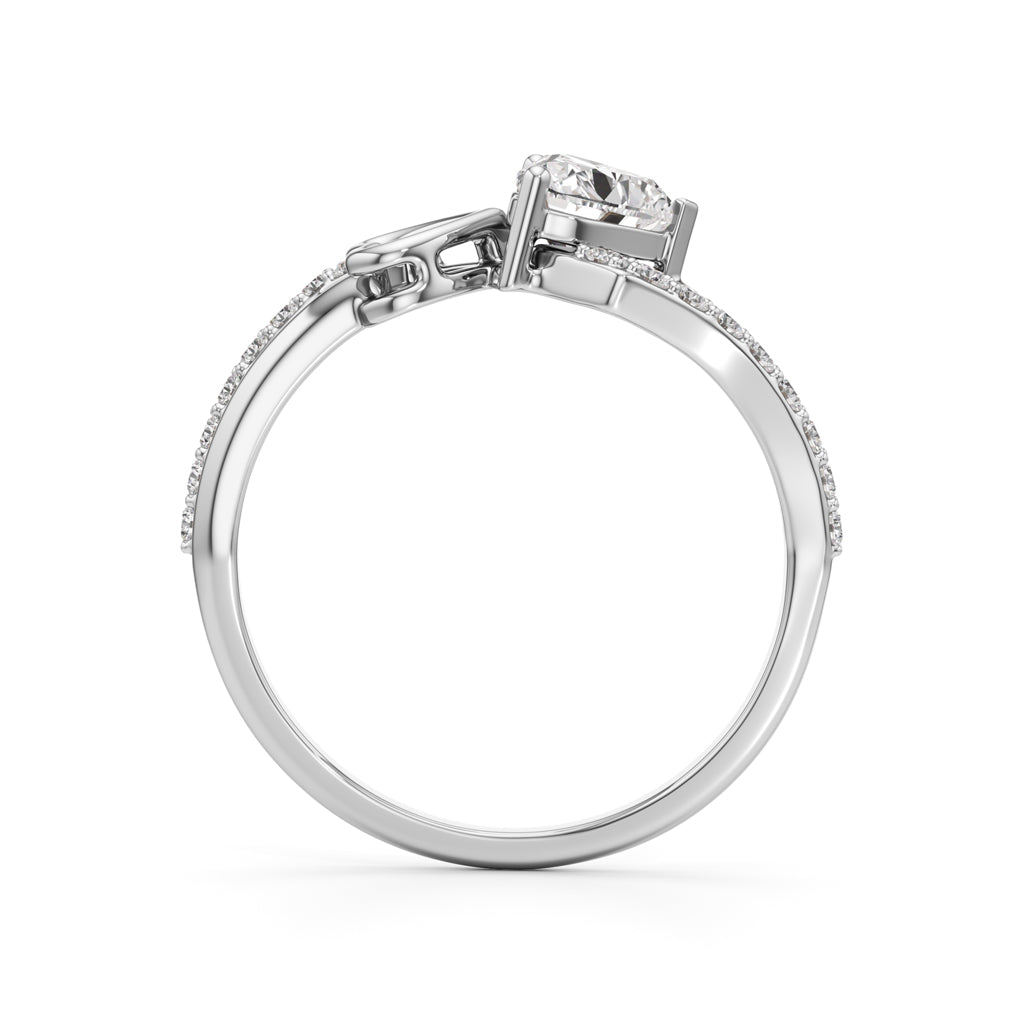 Heart Solitaire Pave Bypass Ring