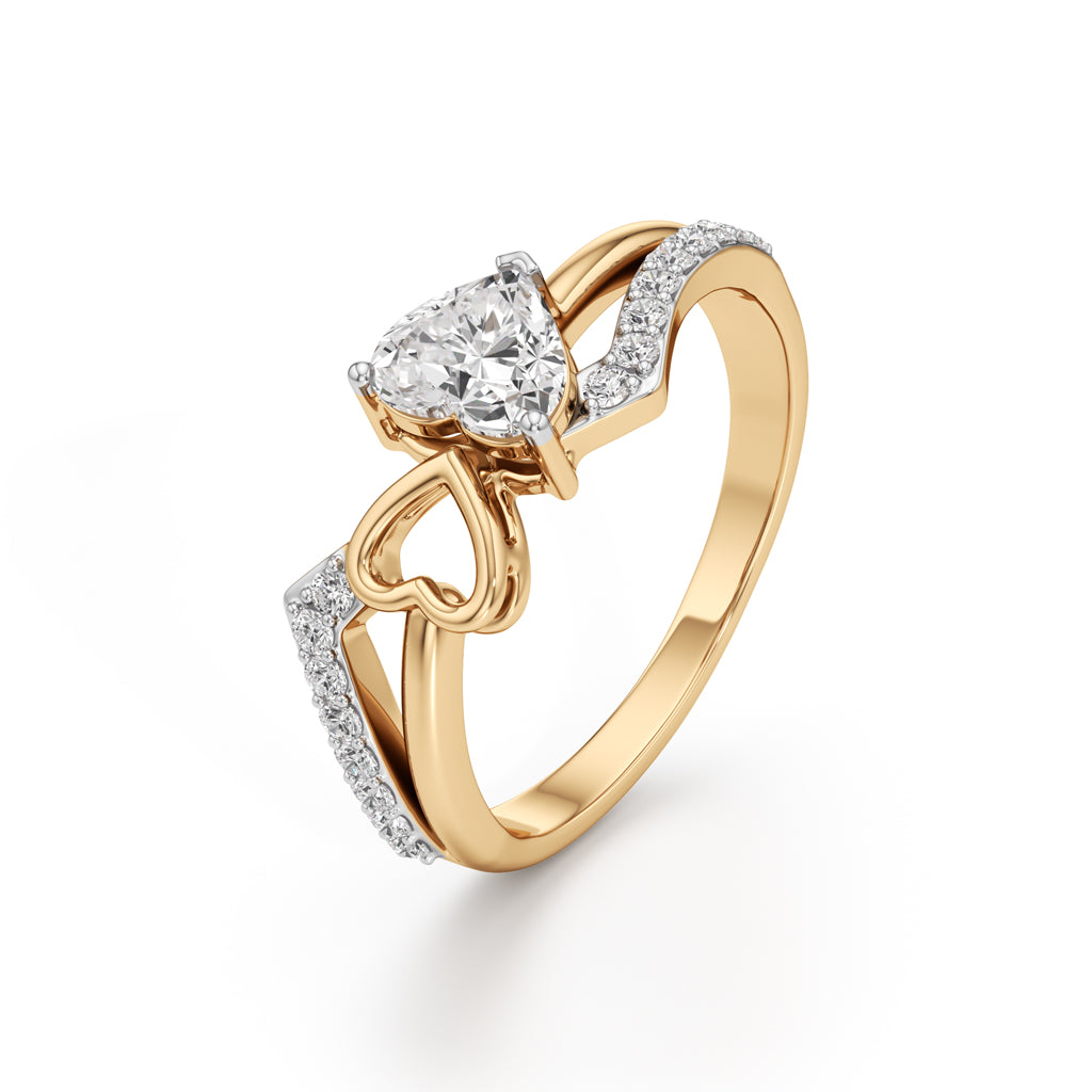 Heart Solitaire Pave Bypass Ring