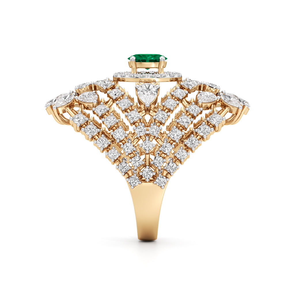 Ornate Emerald and Diamond Cluster Ring