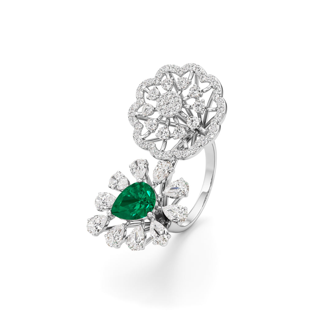 Emerald & Diamond Bloom Ring