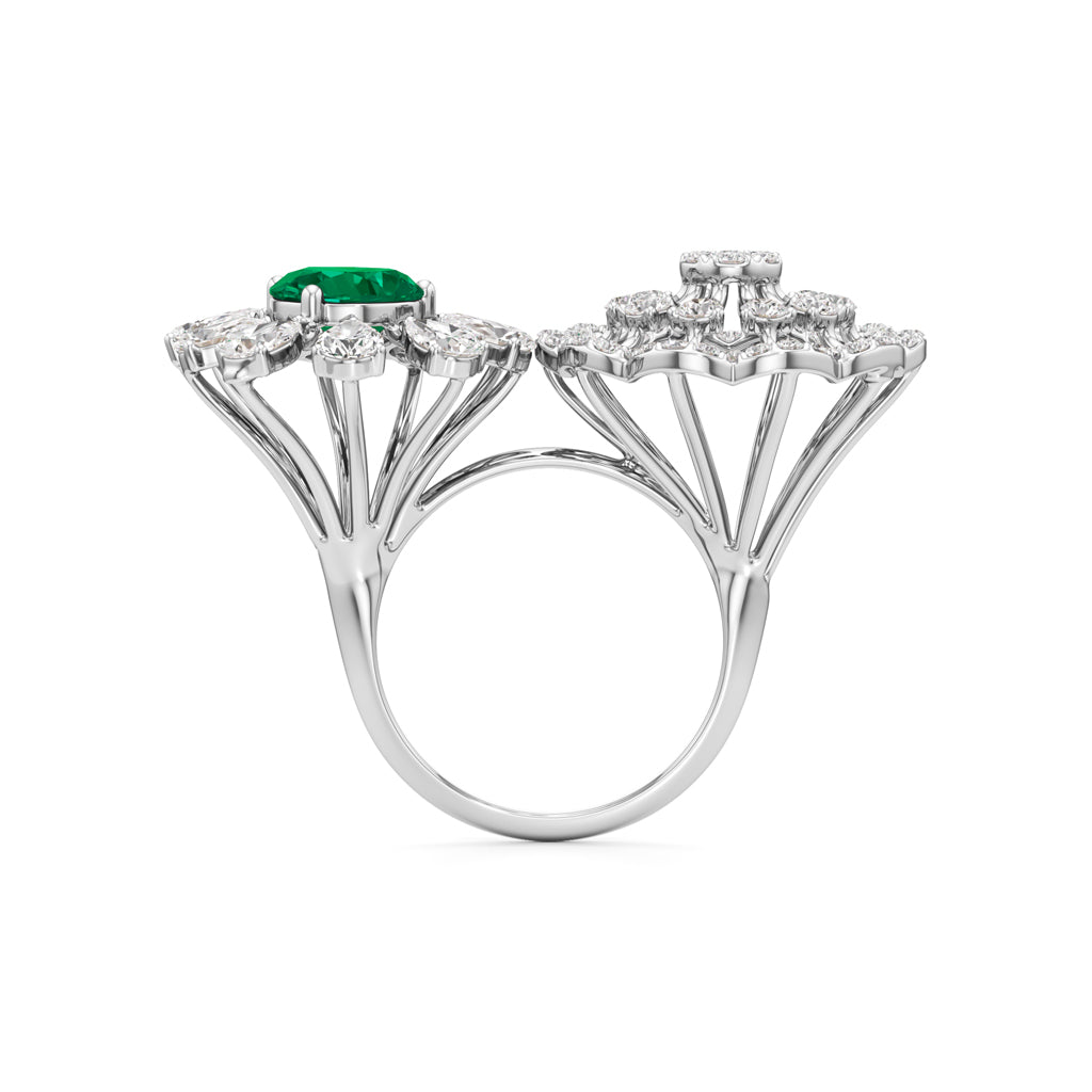 Emerald & Diamond Bloom Ring