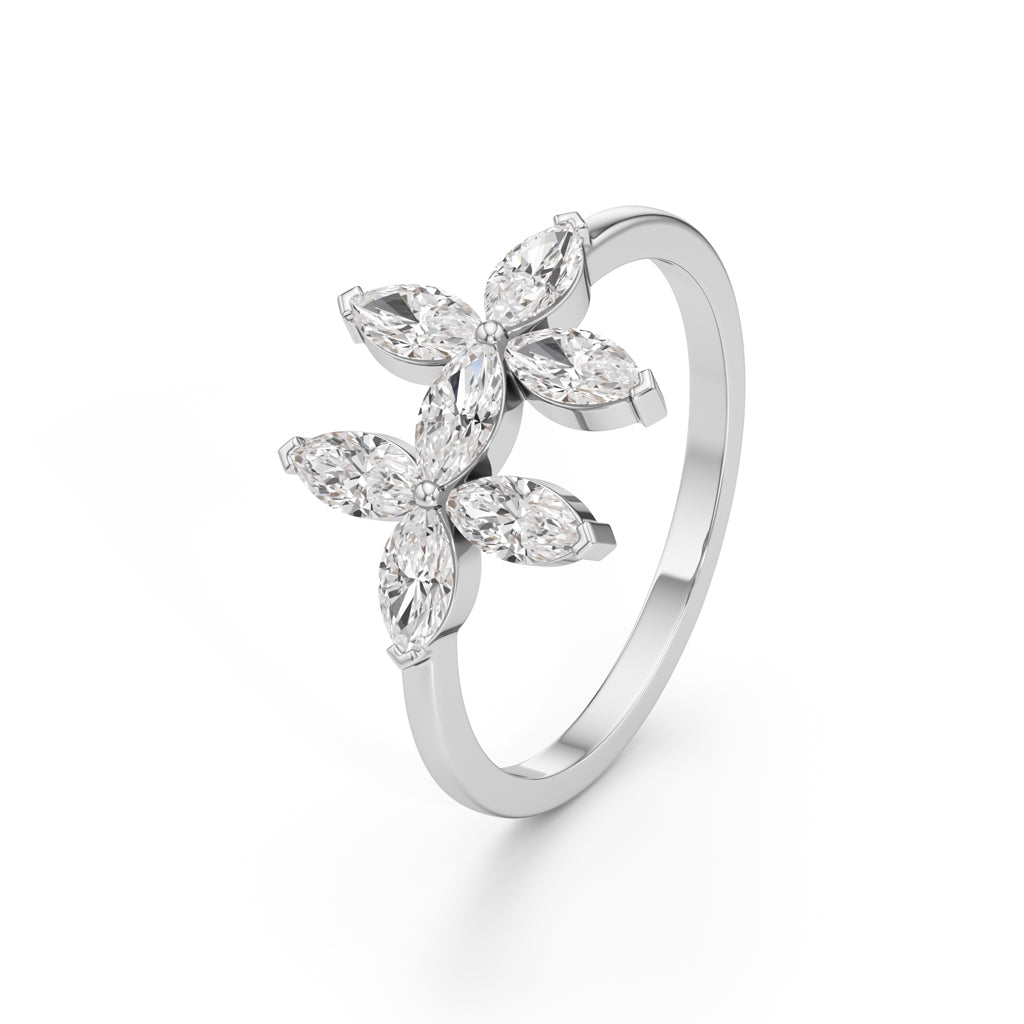 Dual Blossom Diamond Ring