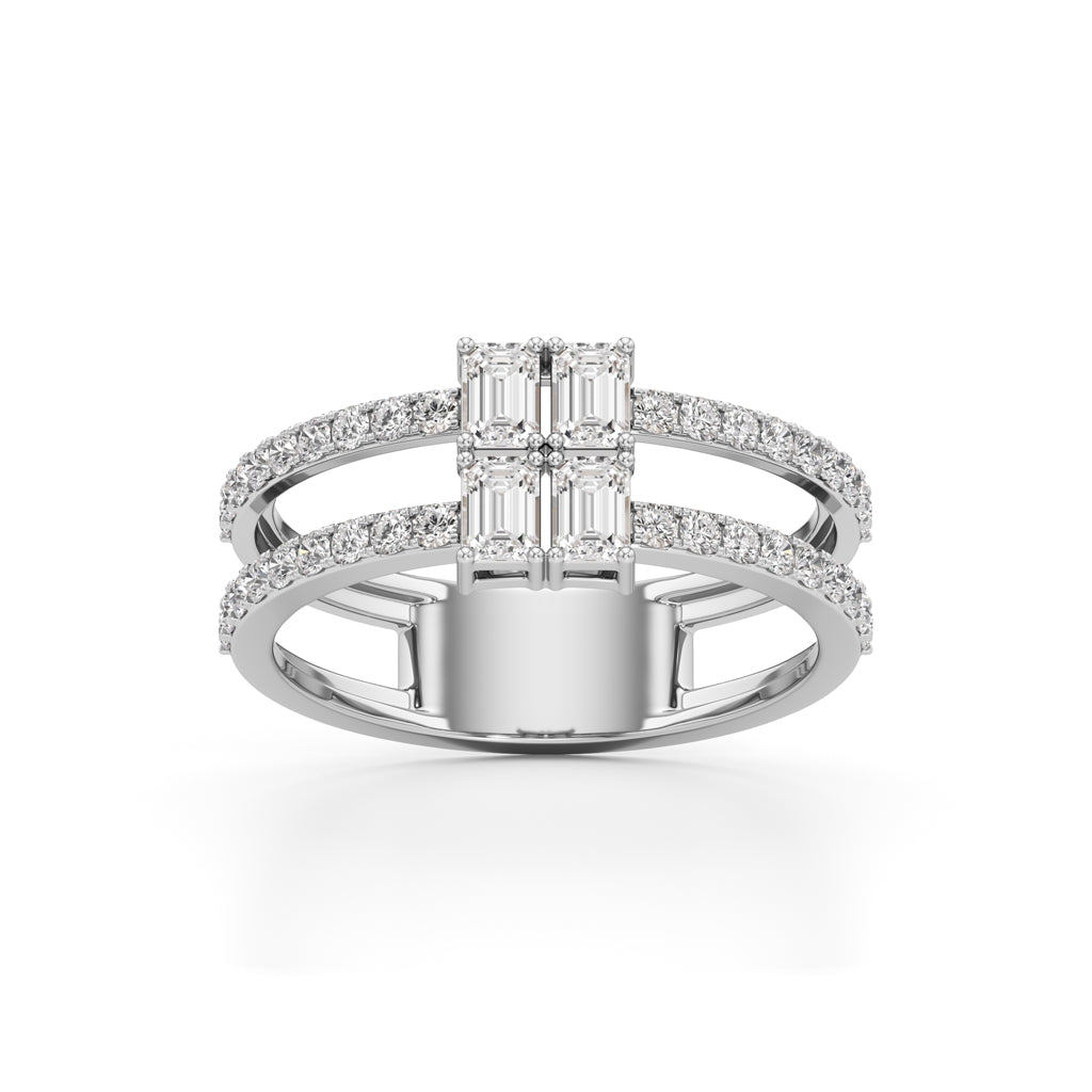 Radiant Quad Diamond Split Shank Ring