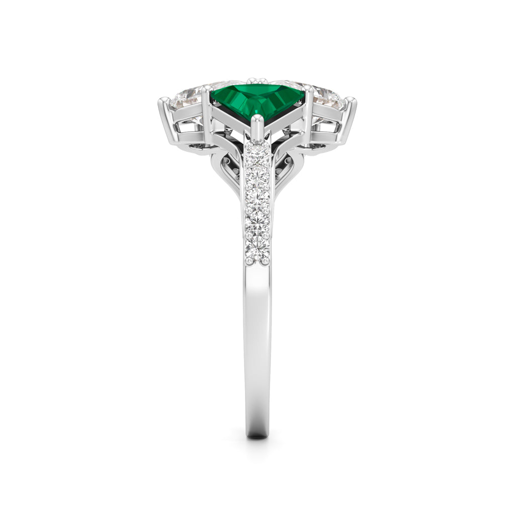 Majestic Emerald Bloom Ring with Radiant Diamond Petals and Pavé Embrace