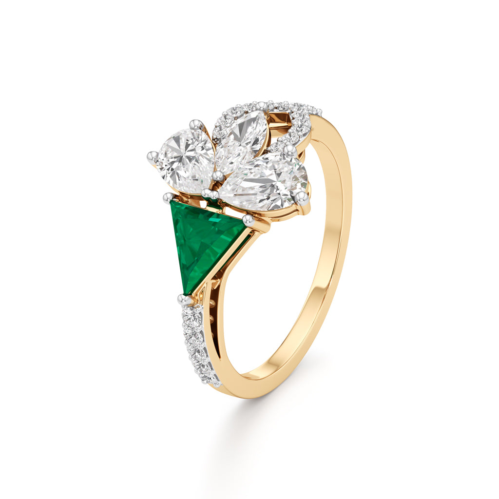 Majestic Emerald Bloom Ring with Radiant Diamond Petals and Pavé Embrace