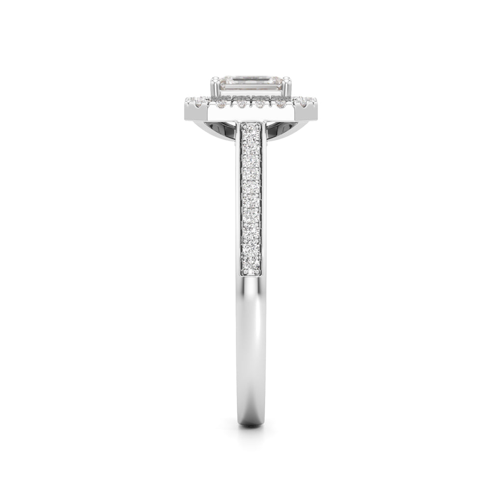 Emerald-Cut Diamond Halo Engagement Ring