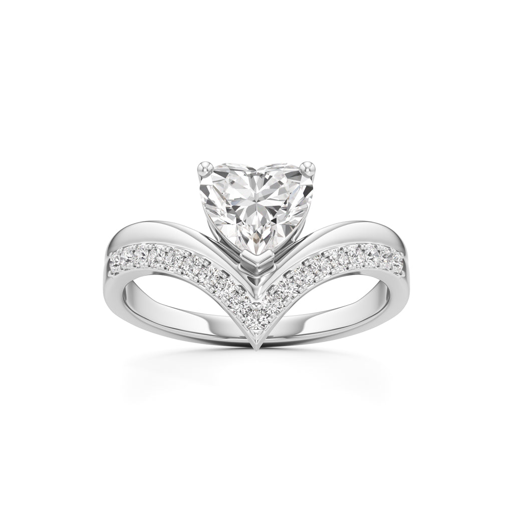 Heart Traced V-Shaped Pave Ring