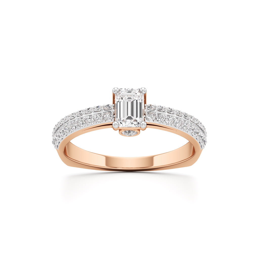 Emerald Cut Solitaire with Pave Accent Ring