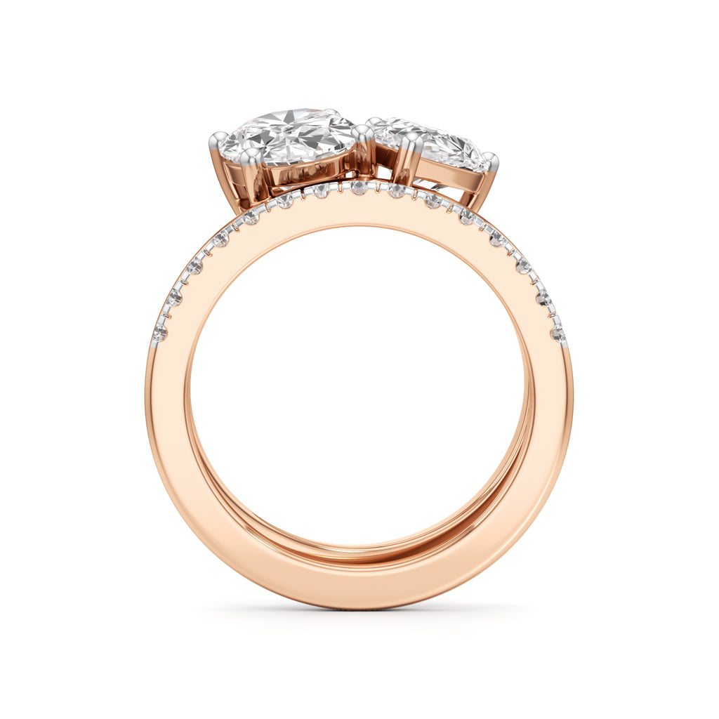 Two Oval Diamond Bypass Wedding Set
