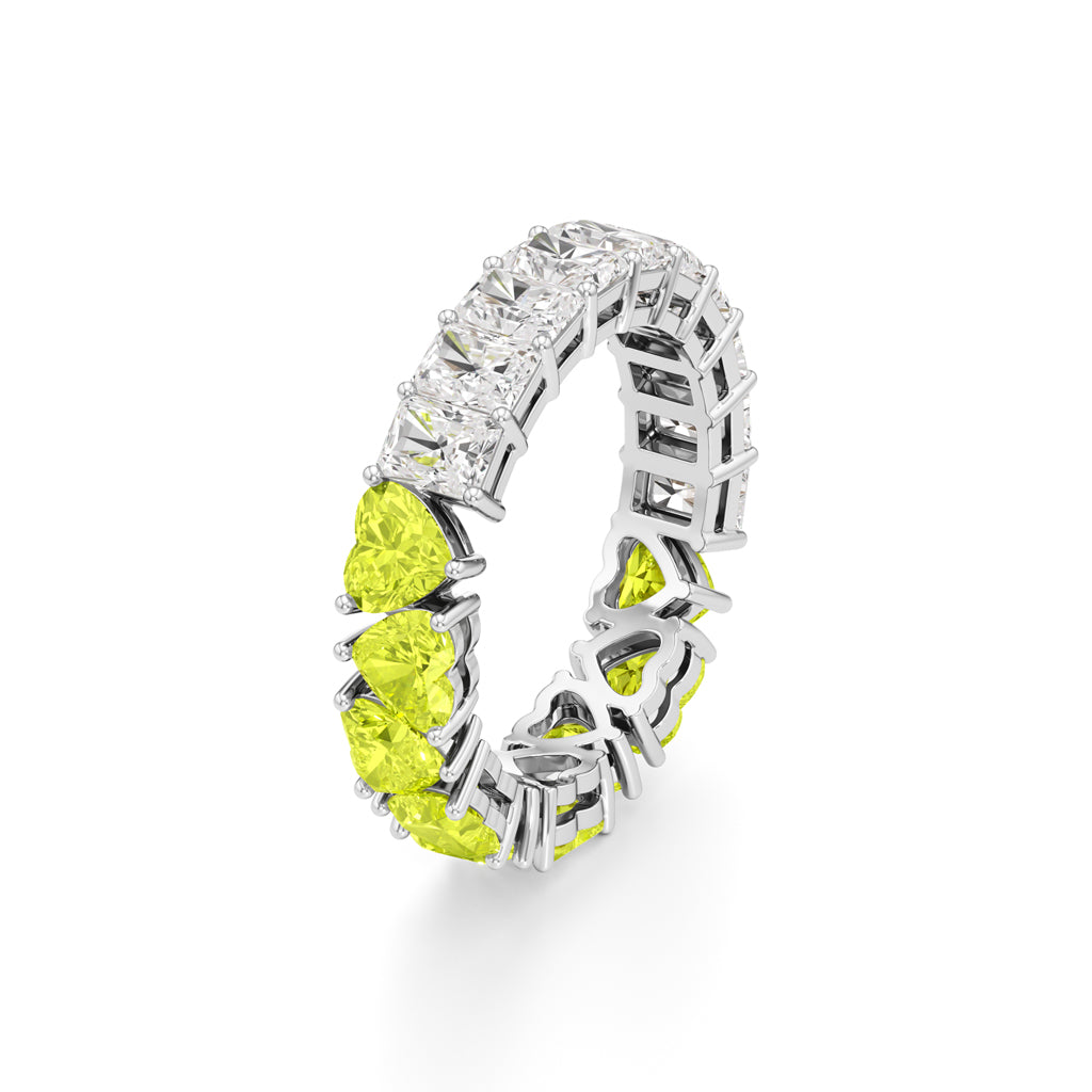 Dual-Tone Heart & Radiant Cut Eternity Band