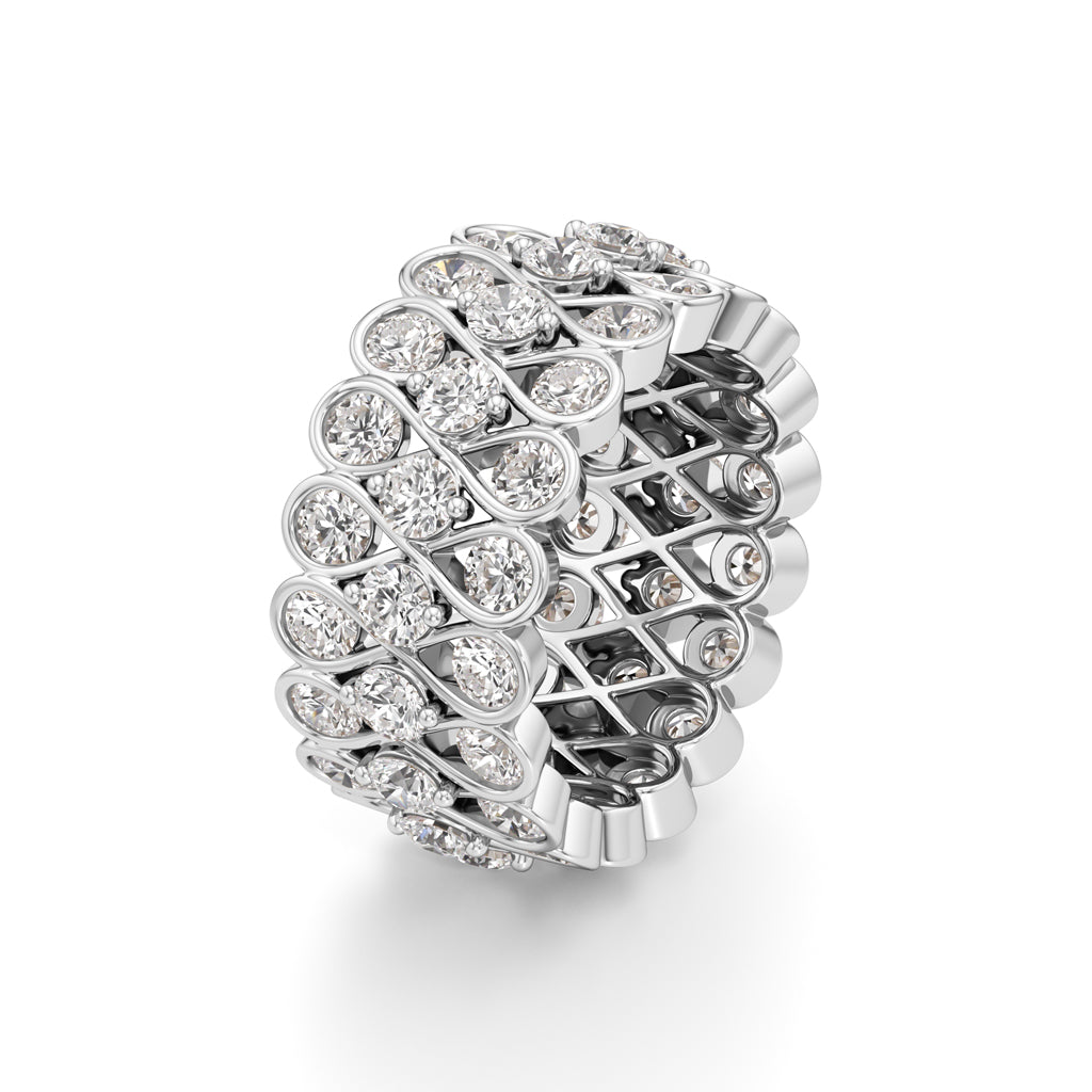 "Diamond Lattice Weave" Wide Band Ring