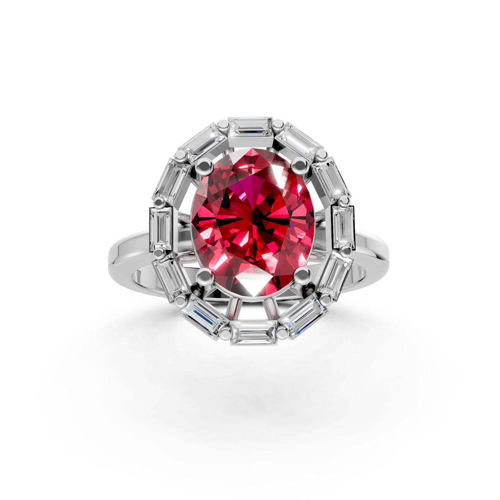 Statement Red Gem & Baguette Diamond Ring