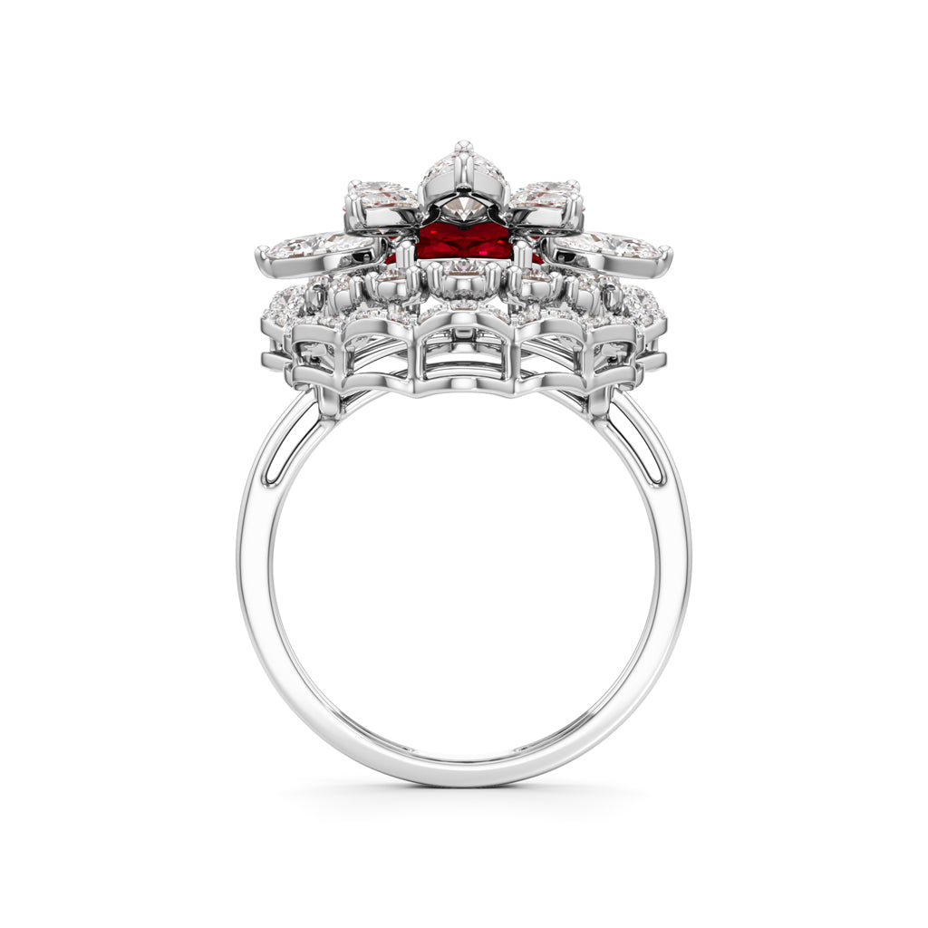 Royal Bloom Diamond & Ruby Cluster Ring