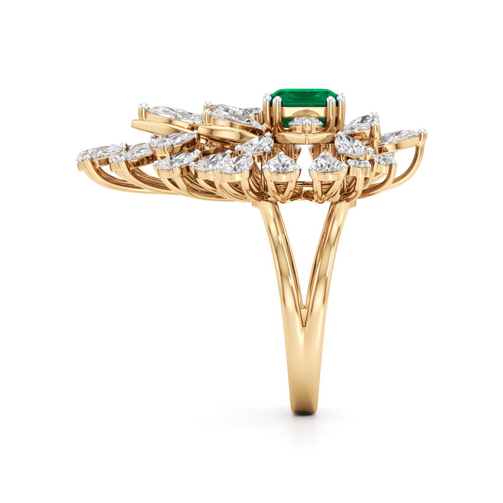 Emerald Radiance Fan-Cut Statement Ring