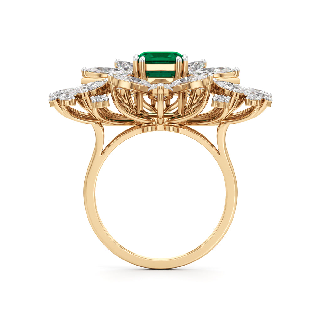 Emerald Radiance Fan-Cut Statement Ring