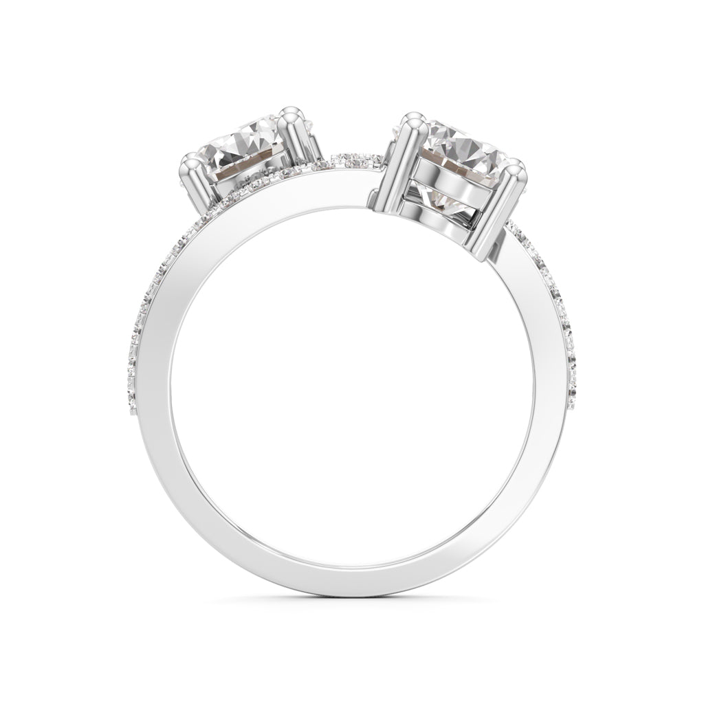 Two-Stone Round Diamond Bypass Ring with Diamond Line