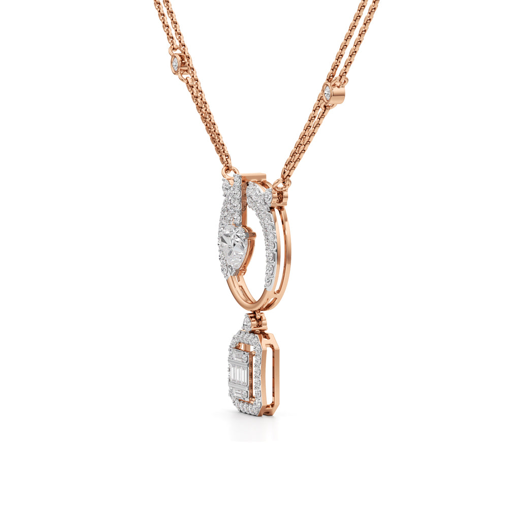 Luminara Heart & Baguette Drop Pendant Necklace