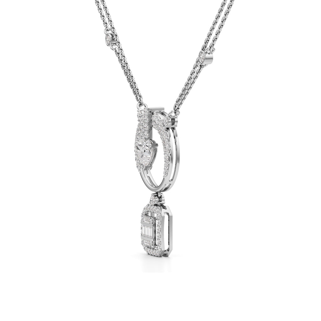 Luminara Heart & Baguette Drop Pendant Necklace