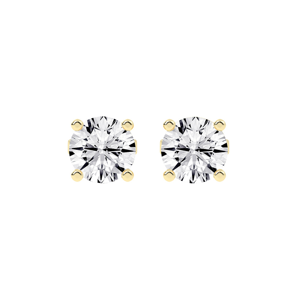 2Ct Round Shape Yellow Gold Solitaire Studs Earrings