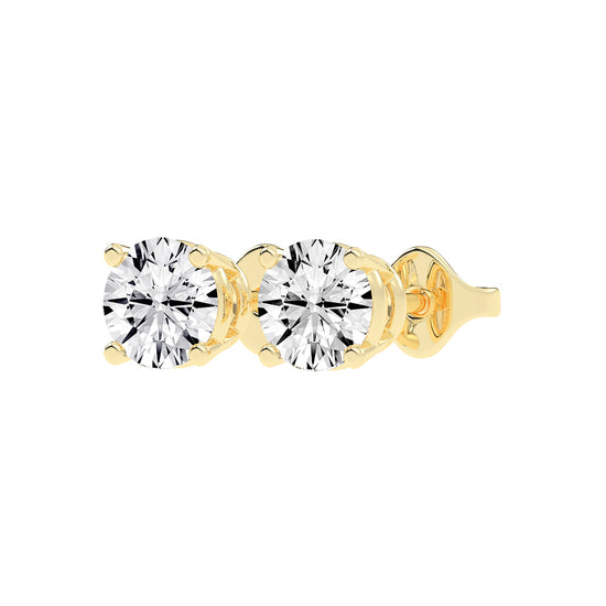 2Ct Round Shape Yellow Gold Solitaire Studs Earrings