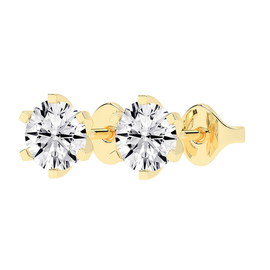 2Ct Round Shape Yellow Gold Solitaire Studs Earrings