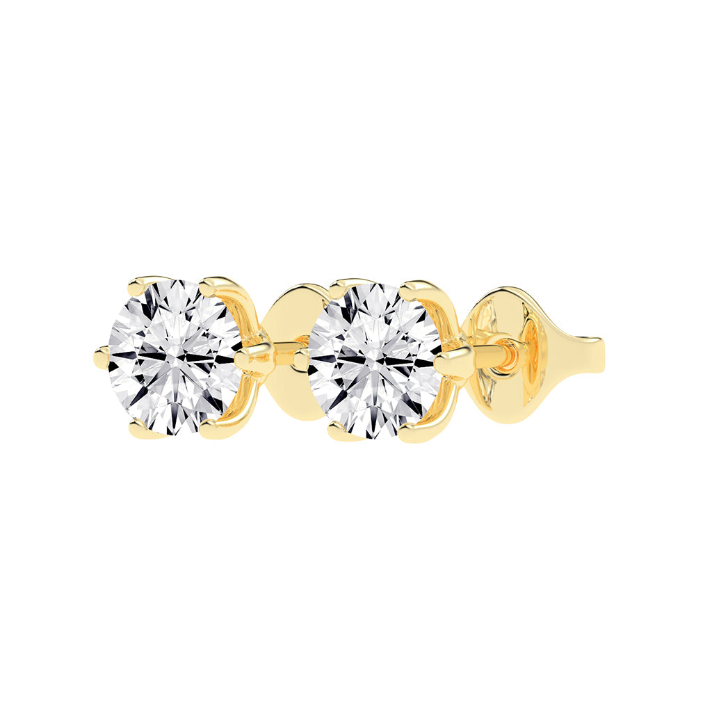 2Ct Round Shape Gold Solitaire Studs Earrings