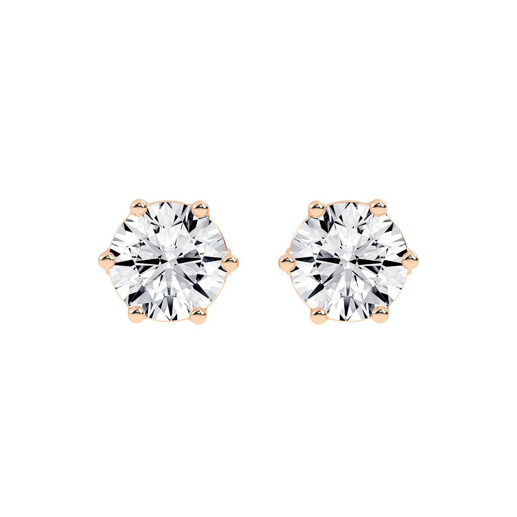 2Ct Round Shape Rose Gold Solitaire Studs Earrings